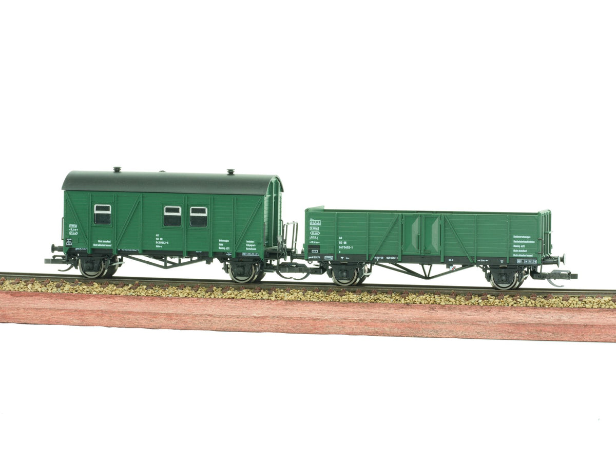 Bauzug-Set Wohnwagen und Kohlevorratswagen, DR, Epoche IV