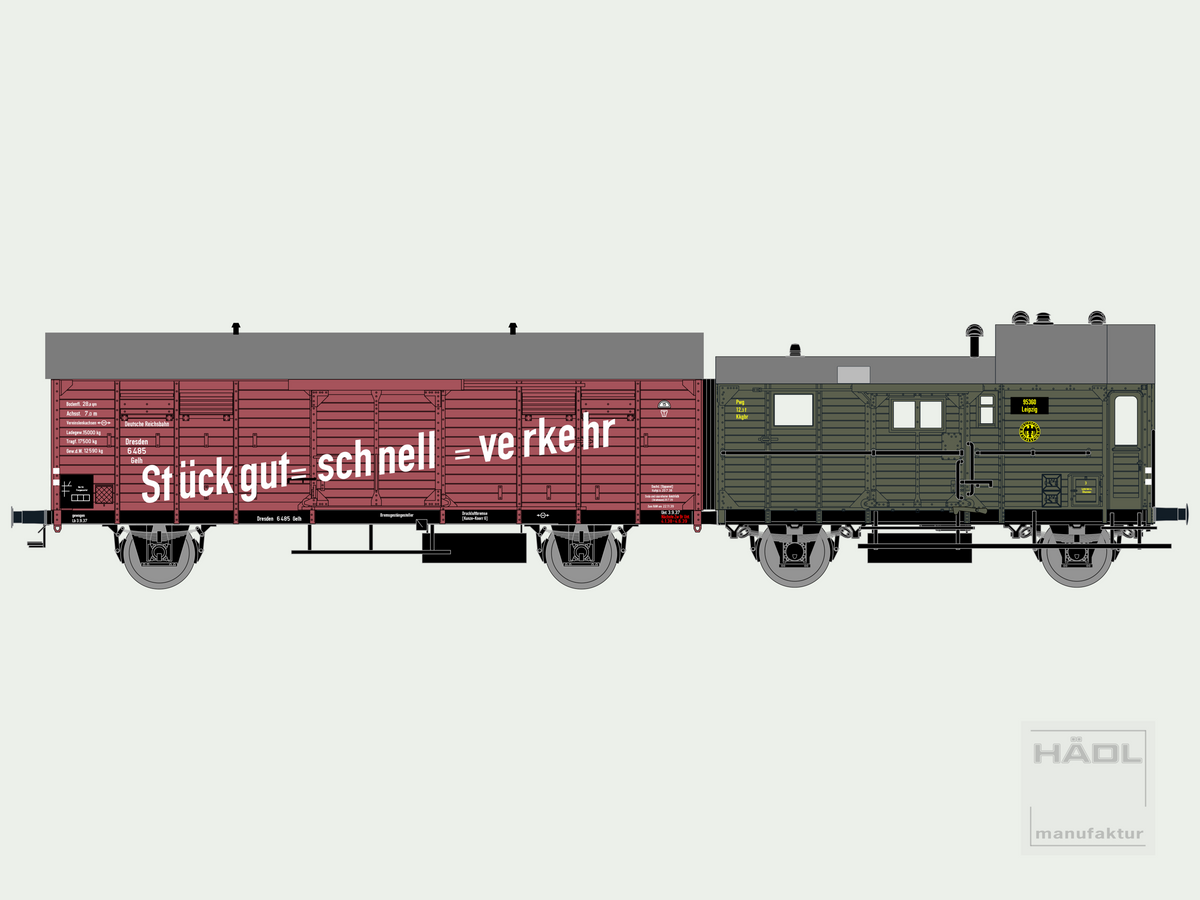 LEIG-Einheit aus einem "Dresden" Verbandsbauart und Packwagen Pwg pr14, DRG, Ep. II, TT