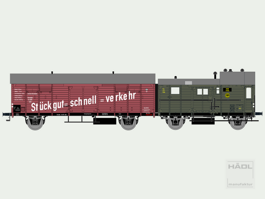 LEIG-Einheit aus einem "Dresden" Verbandsbauart und Packwagen Pwg pr14, DRG, Ep. II, TT