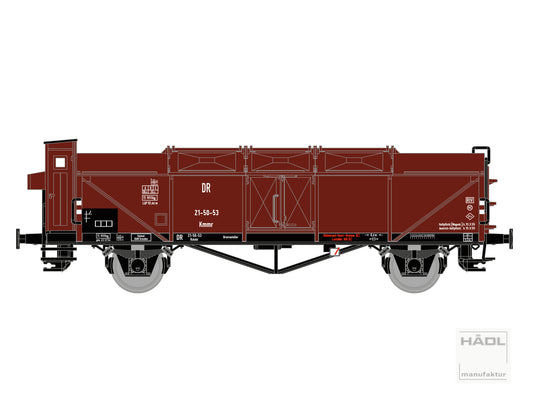 Klappdeckelwagen Kmmr mit Bremserhaus, DR, Ep. III